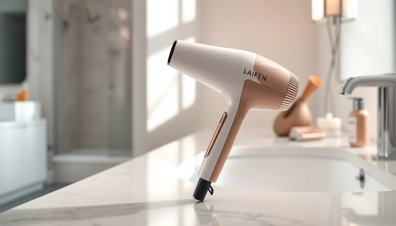 Enhance styling with laifen swift premium, showcasing its sleek design and accessories on a countertop.