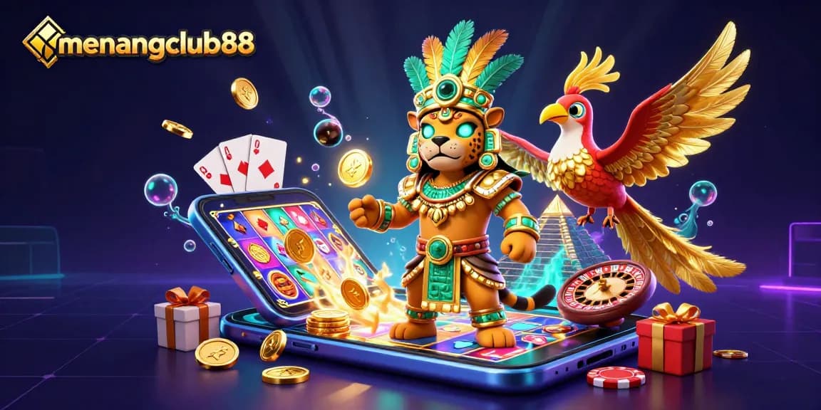 Experience high-end gaming graphics with menangclub88 in this detailed casino-themed illustration.