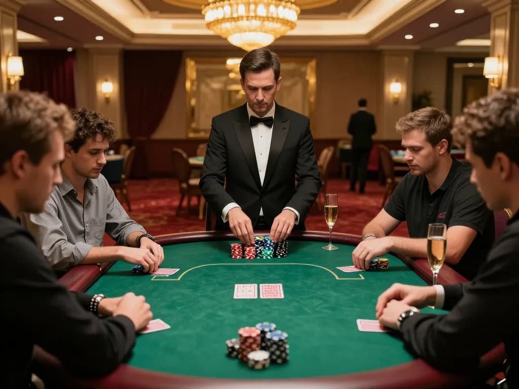 Players intensely engaged in a high-stakes poker game at a luxury casino, showcasing the excitement of sc88 gameplay.