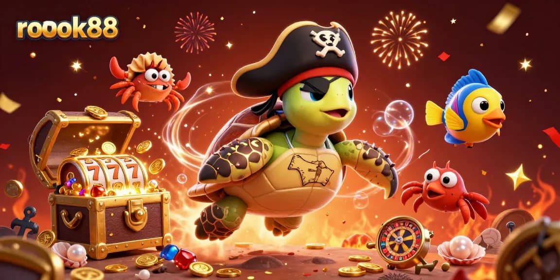 Experience the vibrant world of rokok88 with lively casino characters amidst golden treasures and thrilling game elements.