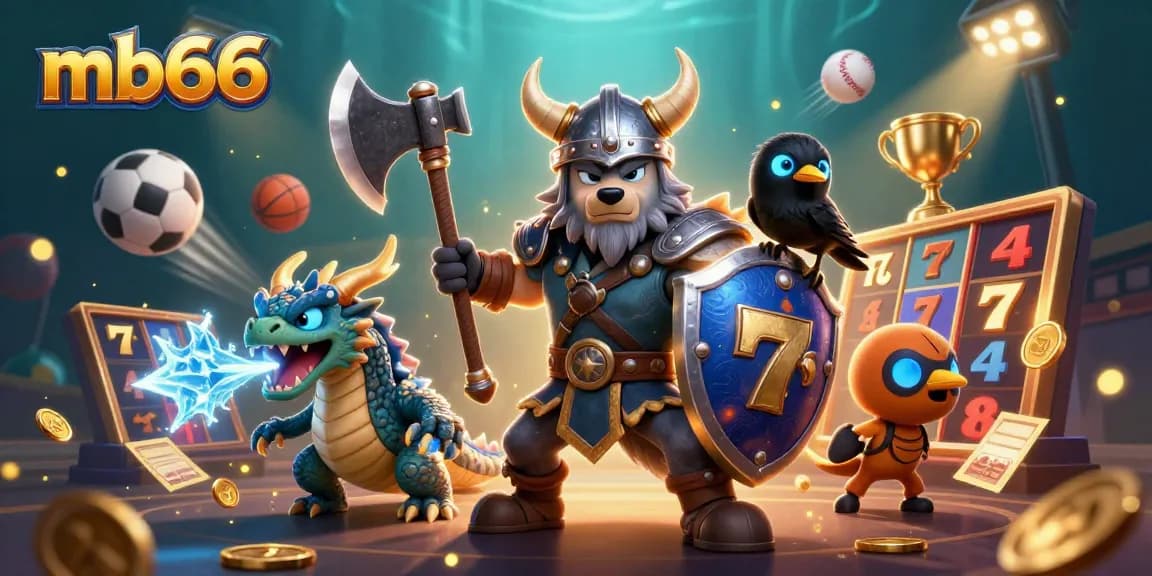 Engage with mb66's thrilling slots in a vibrant 3D casino scene featuring iconic elements.