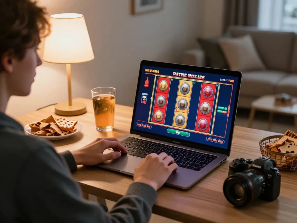 Person enjoying online slot games at home while exploring hakobhakobyanart's creative energy