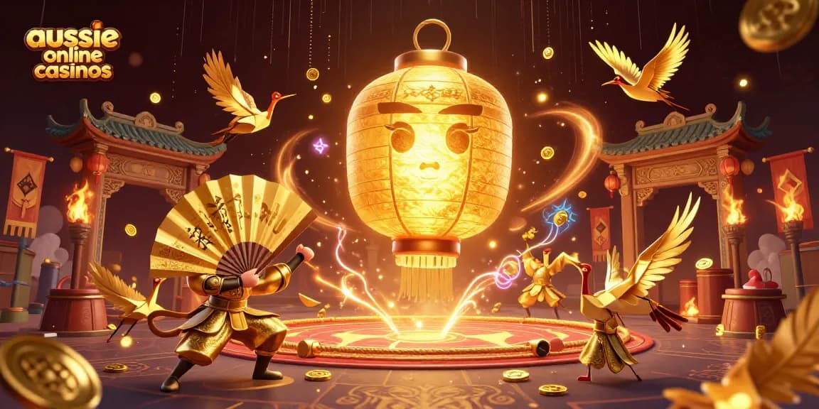 Experience thrilling gameplay at aussie online casinos with golden lantern spirits and vibrant casino elements.