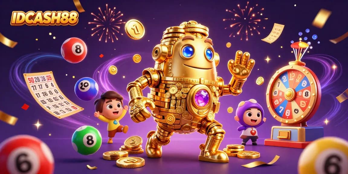 Engage with IDCASH88's thrilling gaming experience featuring a colorful casino illustration.