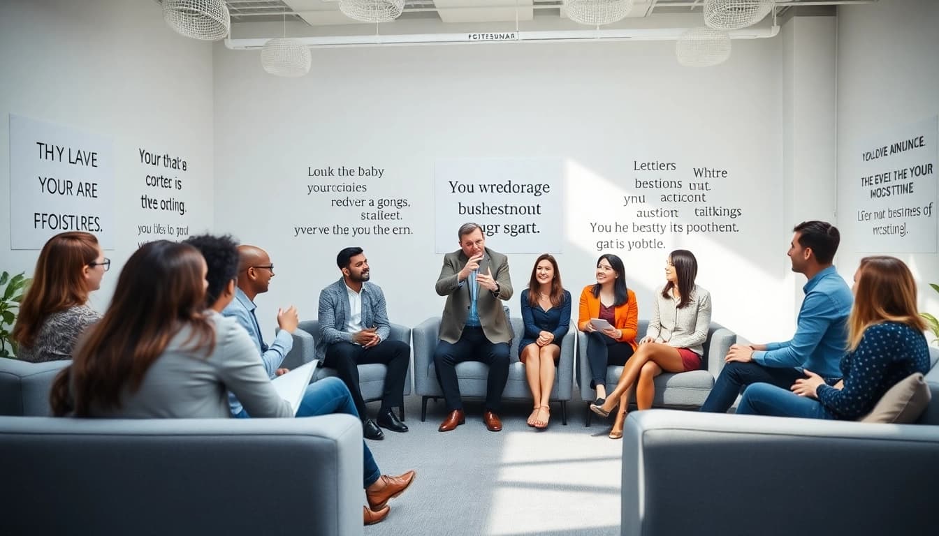 Engaged business coach in Los Angeles guiding an inspiring team meeting.