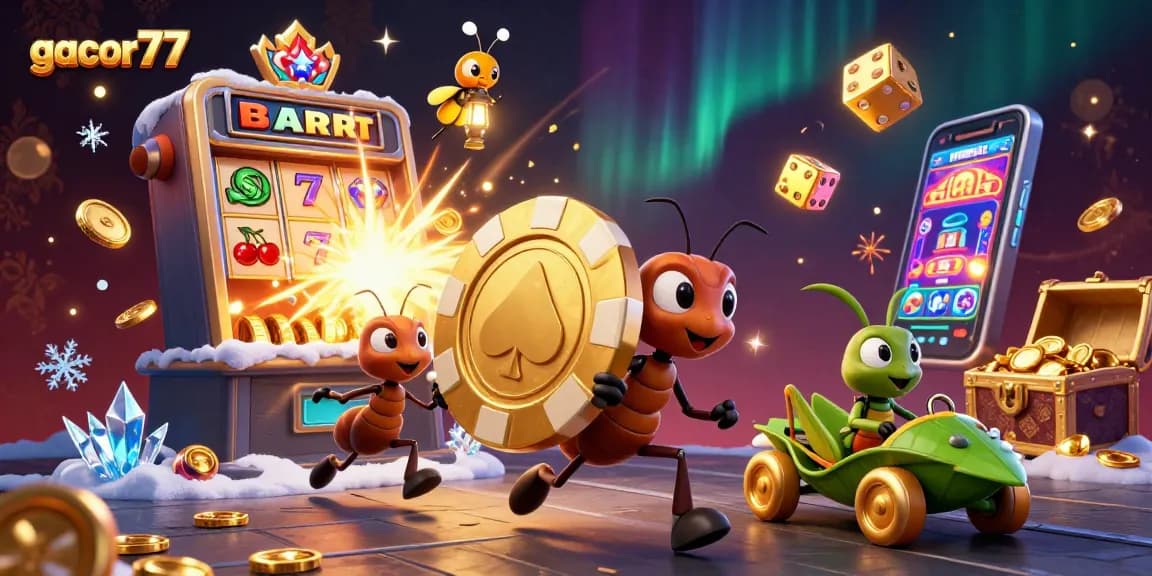 Gacor77 menawarkan pengalaman slot menang besar di dalam ilustrasi heist seru dengan semangat perjudian.