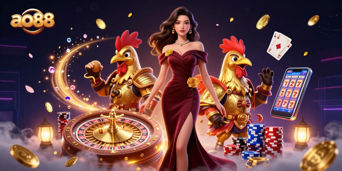 Spin and win with ao88 at the lively casino environment featuring glamorous characters and golden delights.