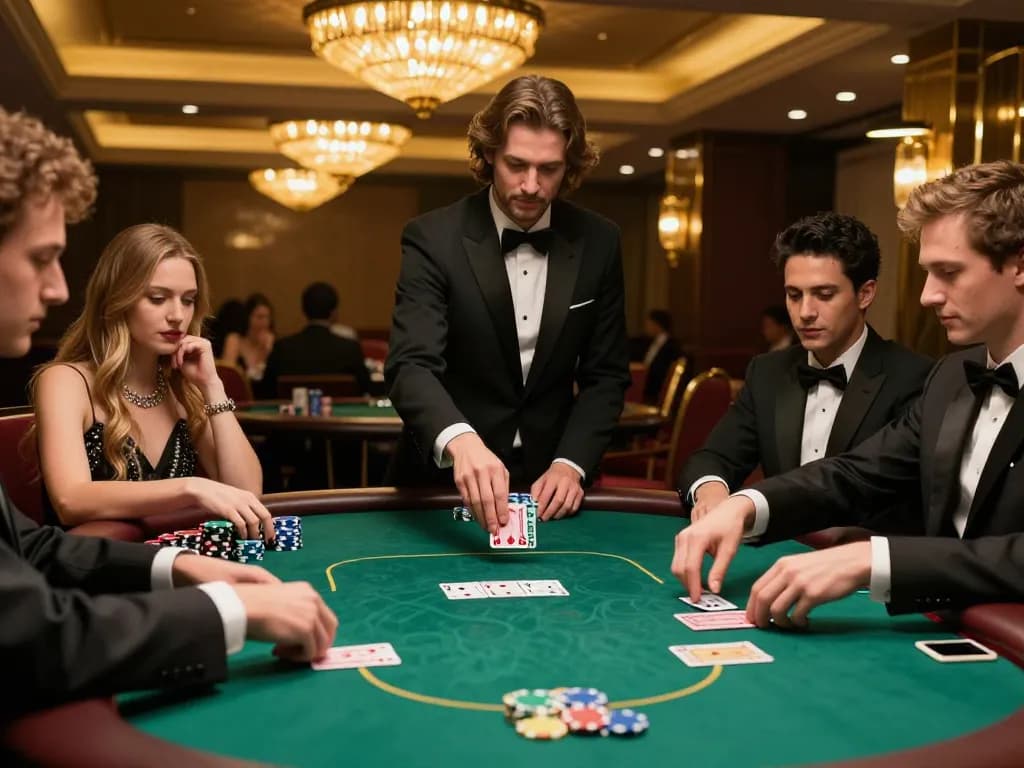 Players at a thrilling poker game in a premium casino, highlighting uu88's vibrant atmosphere and strategic play.