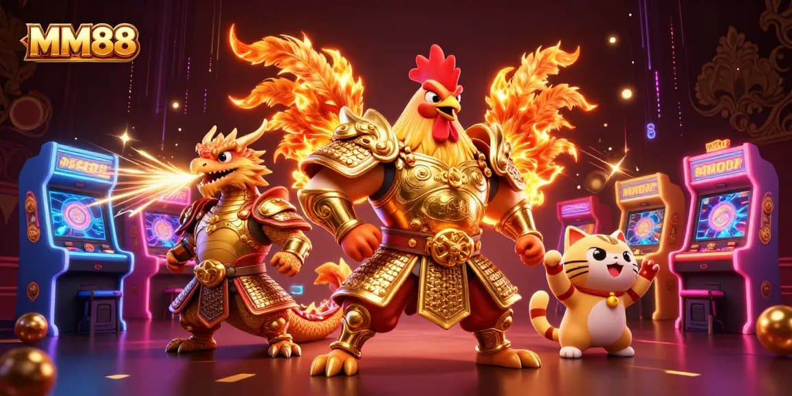 Experience thrilling MM88 gameplay with dynamic characters and casino elements in a vibrant scene.