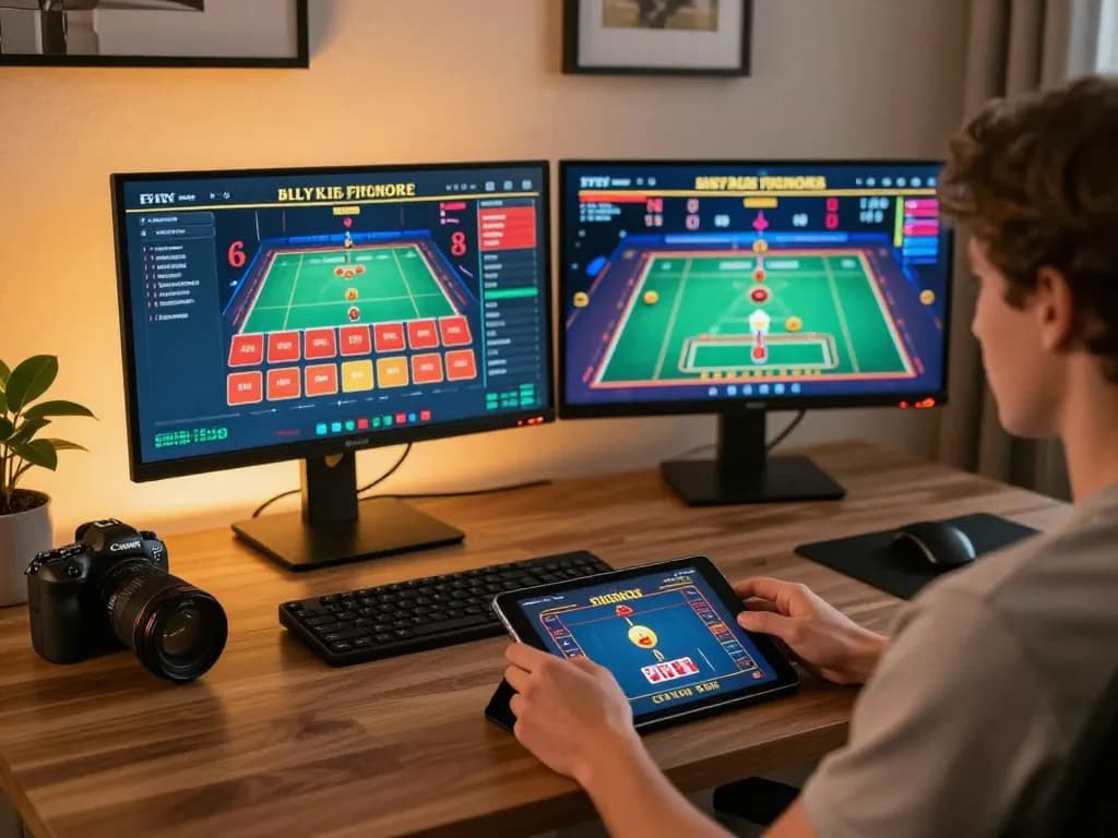 Player engrossed in an exciting live dealer game at RR88, illustrating a modern online casino setup with strategic gameplay.