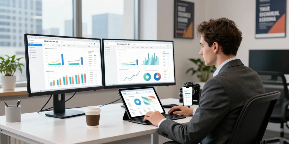 Dynamic business analytics workspace analyzing scenadomen.pl performance metrics and competitive insights.