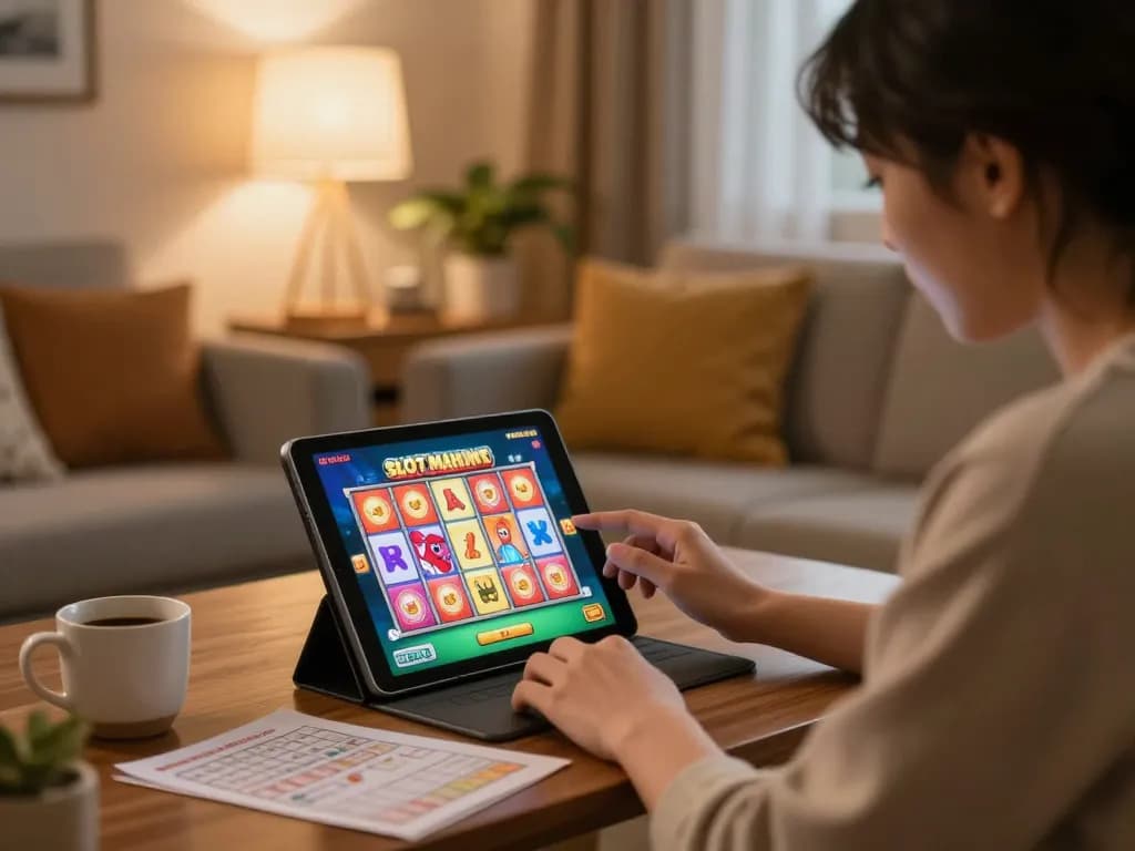 Engaging gameplay on Slot Mahjong from a cozy living room with a warm atmosphere