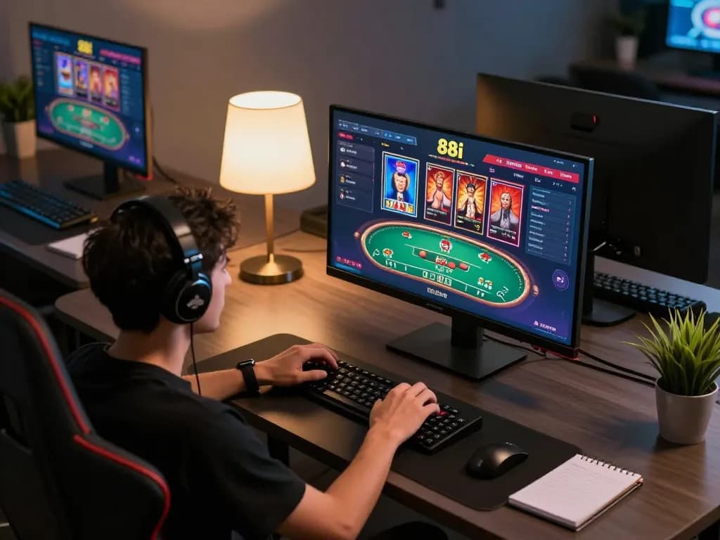 Player engaging in exciting gameplay on 88i online casino, showcasing an immersive gaming setup