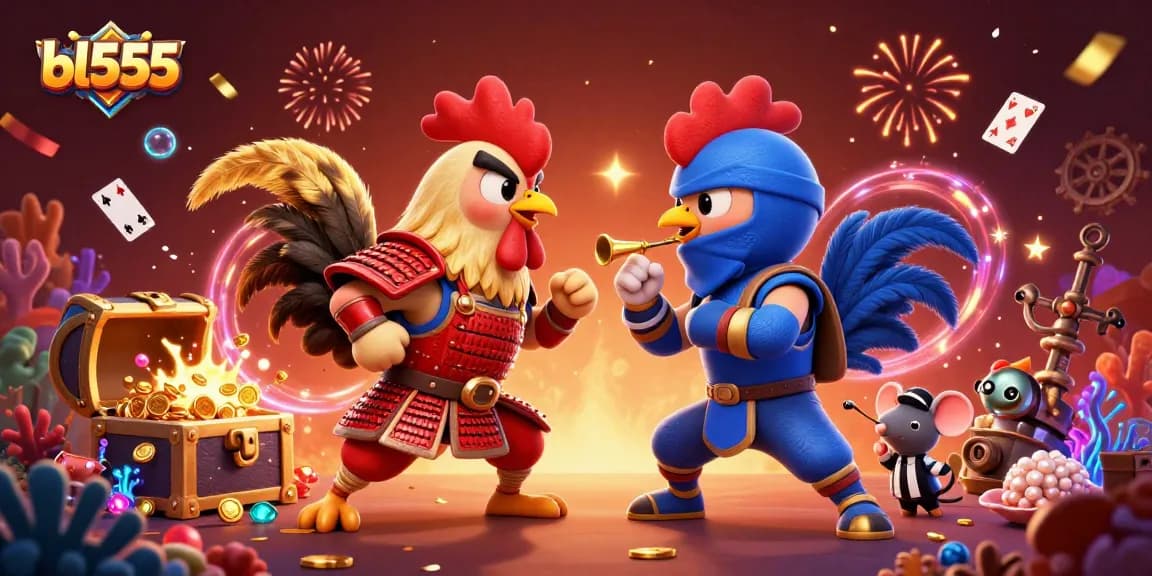 Experience thrilling action at bl555 with dynamic rooster duel and gambling elements.