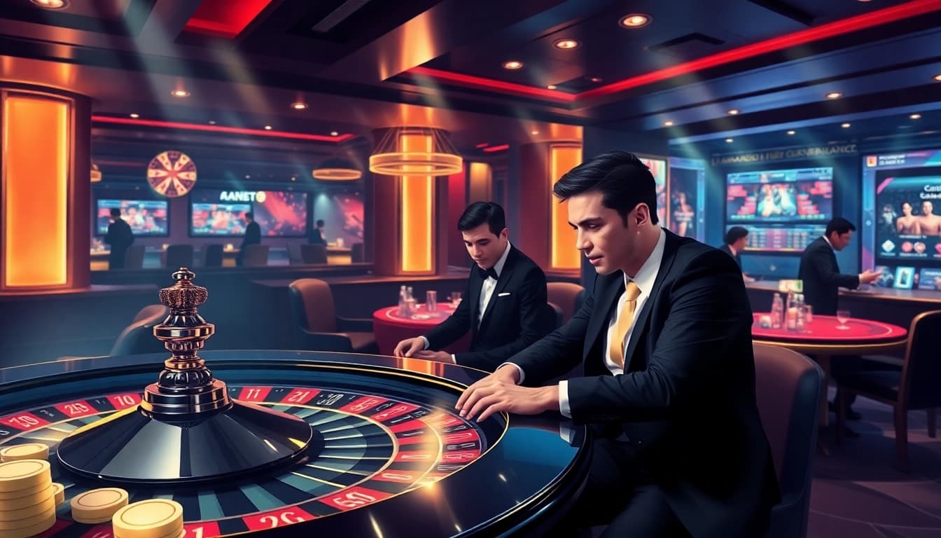 Players enjoy the excitement of gambling at https://saobet.website/ with vibrant gaming tables and casino elements.