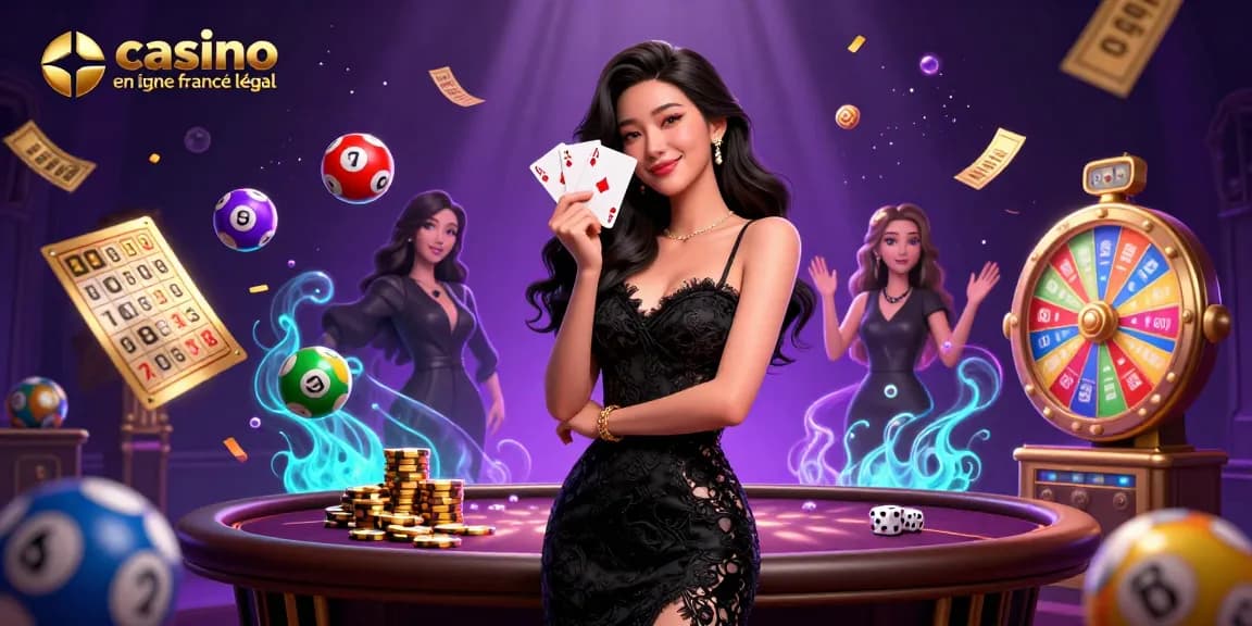 Découvrez le luxe du jeu avec le casino en ligne France légal, mettant en vedette un croupier élégant et des éléments de jeu vibrants.