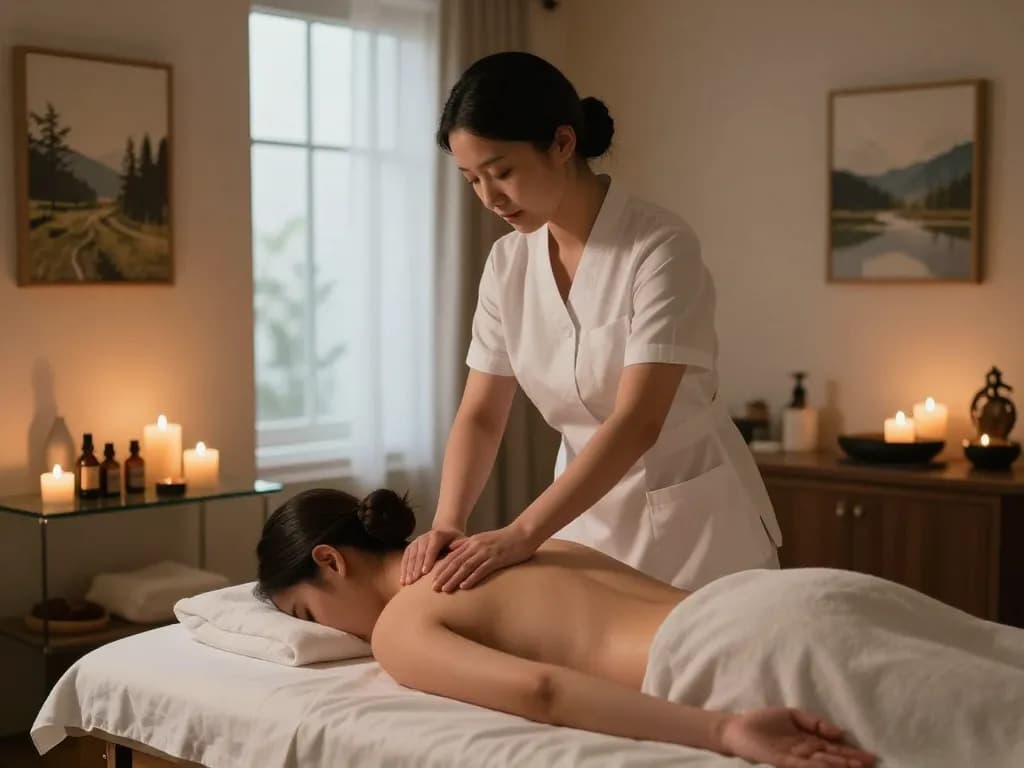 Relaxing 강남마사지 therapy session in a tranquil spa setting with soothing ambiance and professional therapist.