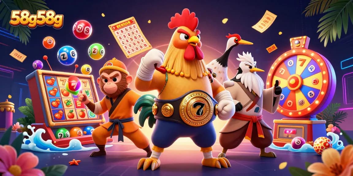 Engage with interactive slots and lotteries at 58g58g featuring vibrant casino elements.