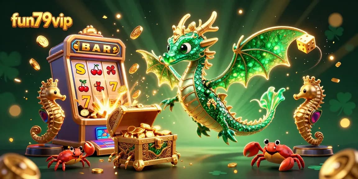 Experience the excitement of fun79vip with captivating sea dragon and jackpot scenes in this dynamic casino-themed illustration.