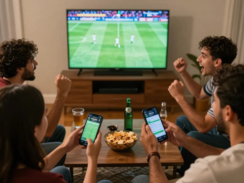 Socolive sports betting session at home with friends enjoying live football.