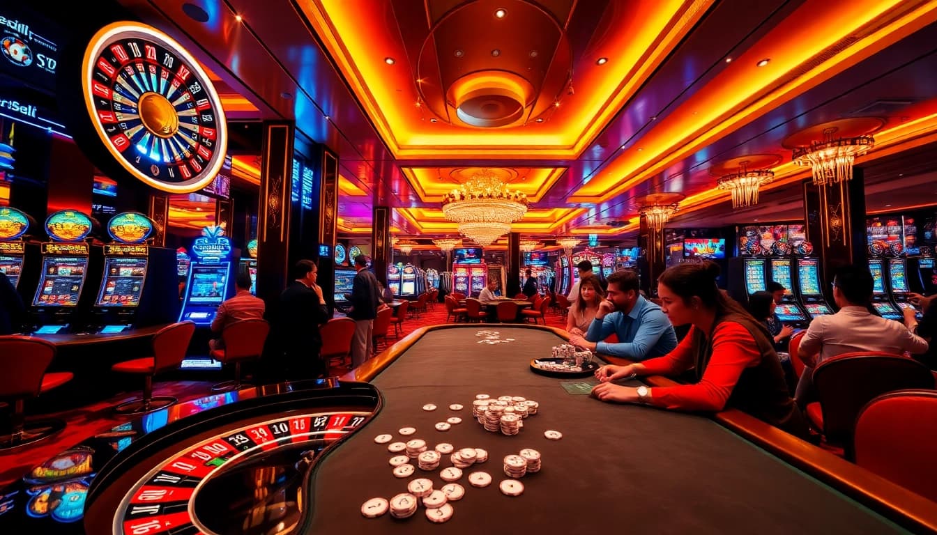 Experience the excitement of rr88 casino with vibrant gaming tables and lively players.