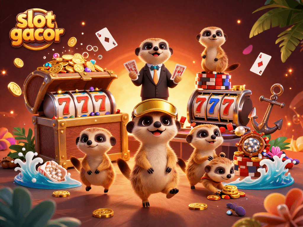 Experience thrilling gameplay at slot gacor with cheerful meerkats running a vibrant casino operation.