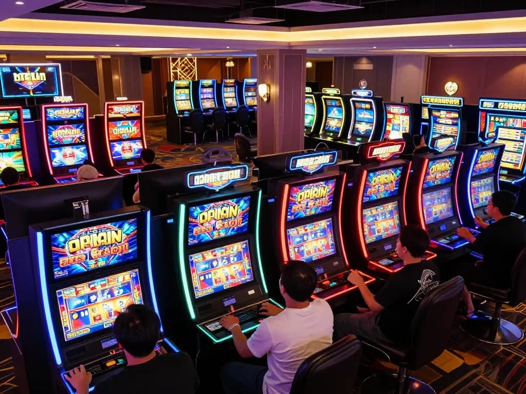 Engaging players playing slot gacor at an online casino with vibrant machines in action.