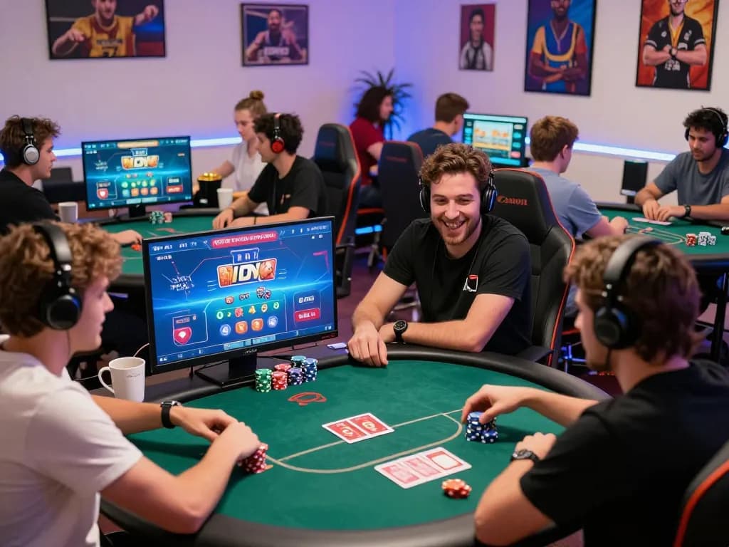 Engaged players enjoying IDN poker in a stylish digital environment, showcasing excitement and strategy.