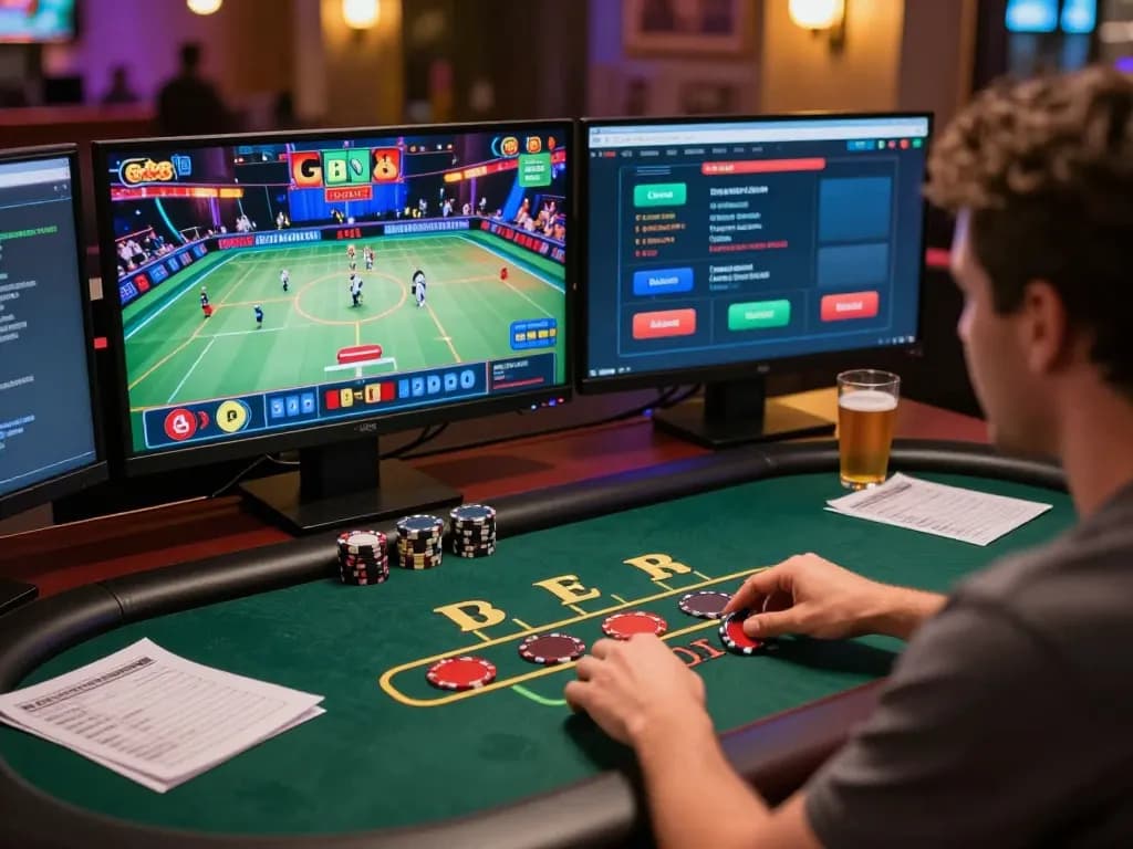 Player engaged in live dealer Baccarat at Go88, illustrating online gaming strategies in a vibrant home environment.