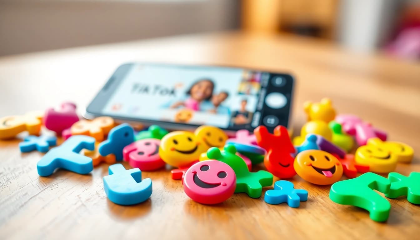 Engaging TikTok emojis showcasing expressions and actions set against a lively background.