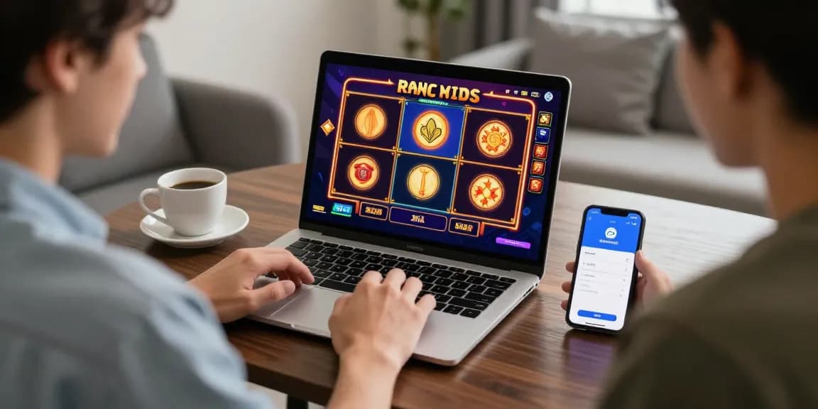 Engaging user enjoying slot dana gameplay with digital wallet nearby in a cozy room, highlighting modern online gambling.