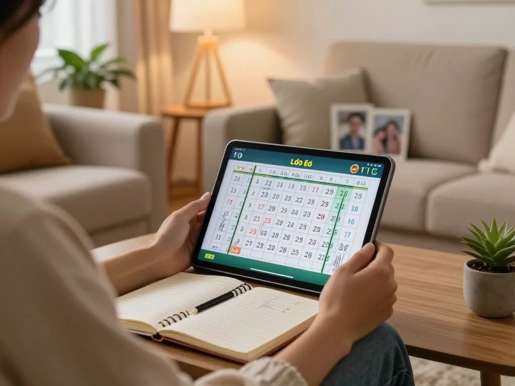 Lô đề online gaming session at home showcasing live number drawings and strategic notes.