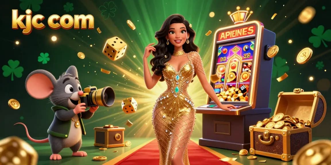Experience the excitement of KJC com with vibrant casino elements and gold coins in this dynamic gaming illustration.