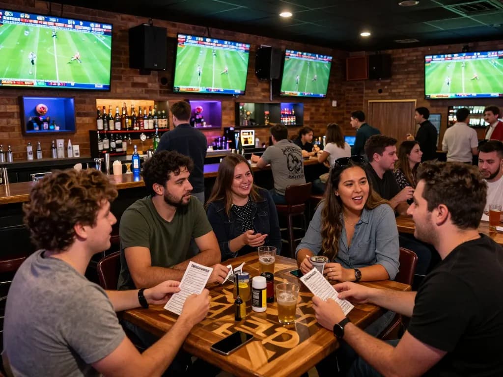 Kqbd hôm nay displayed on multiple screens in a lively sports bar, capturing the excitement of live betting.