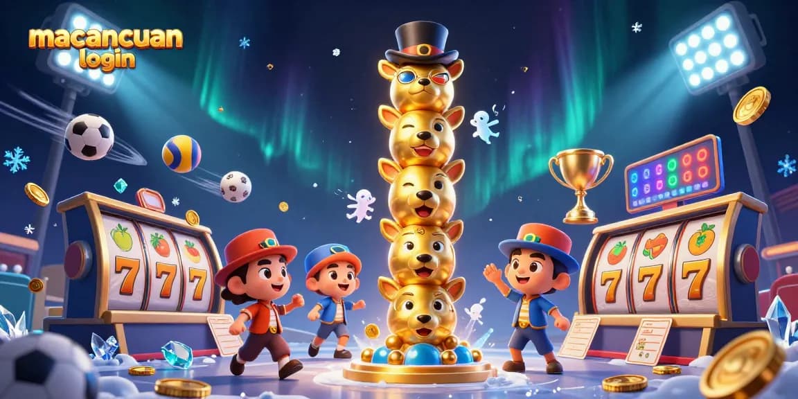 Visualisasi menarik dengan macancuan login untuk permainan slot, menampilkan simbol jackpot dan koin emas.