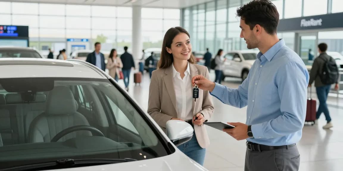 FlexRent car rental experience at Chișinău Airport, showcasing customer satisfaction and vehicle features.