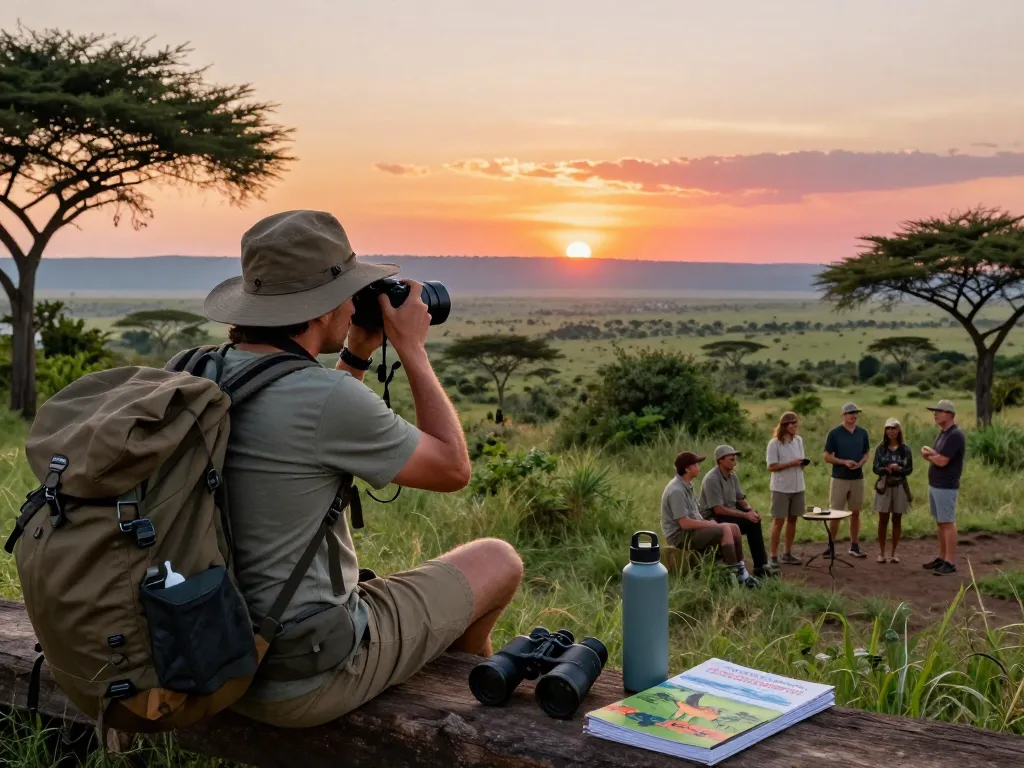 Tanzania safari tours alongside breathtaking sunset views over Serengeti National Park, showcasing adventure and exploration.