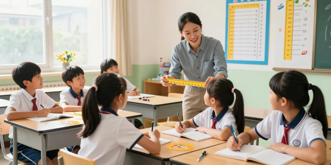 学生と教師がいる魅力的な教室環境での20センチの概念を理解する。