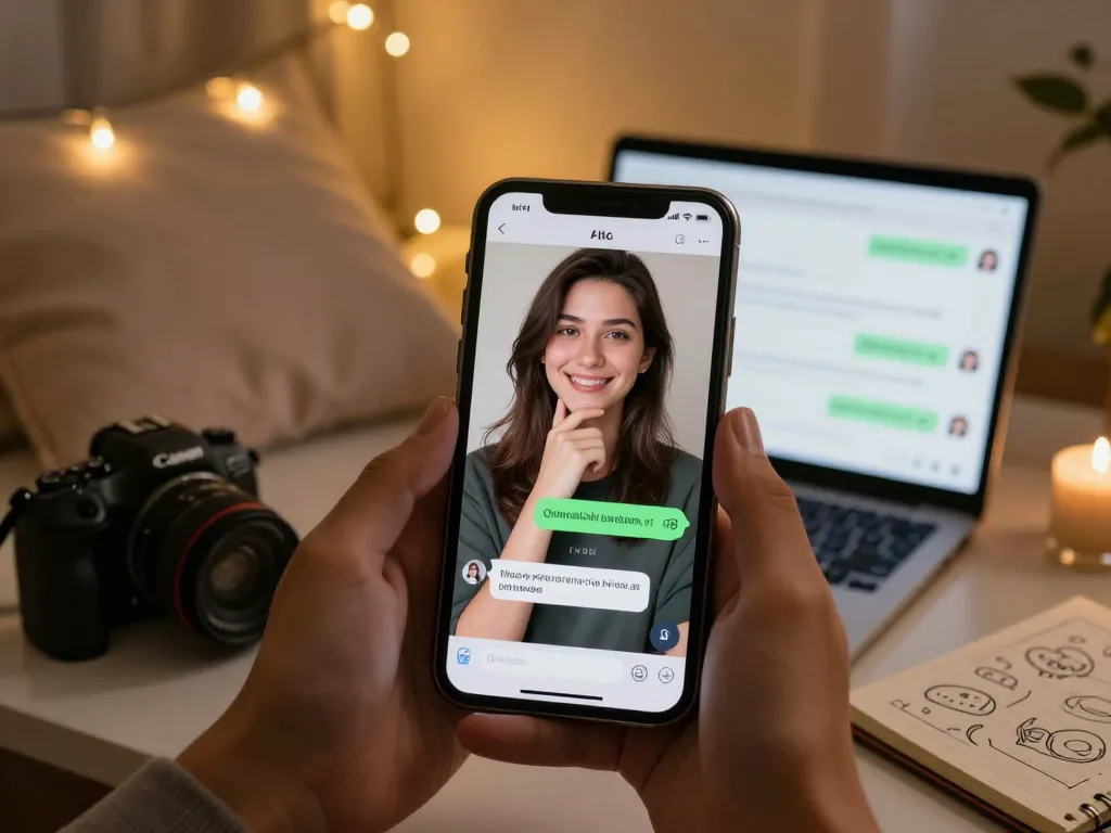 Engaging sex chat AI conversation on a smartphone in an inviting setting.