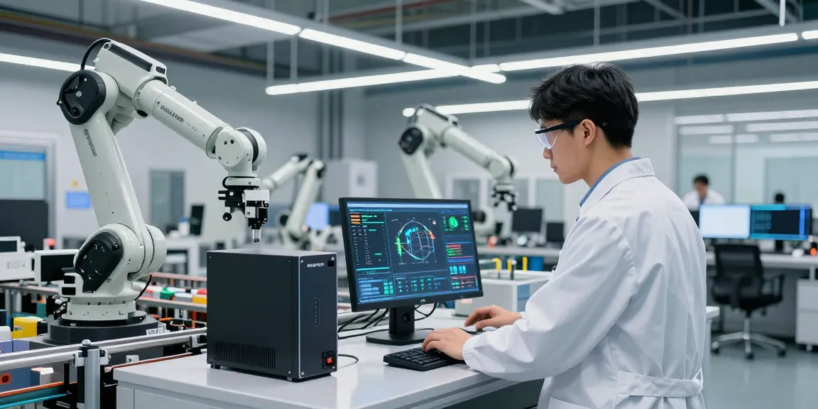 Engineer using NAGA2000 in a high-tech manufacturing facility, showcasing automation and efficiency.