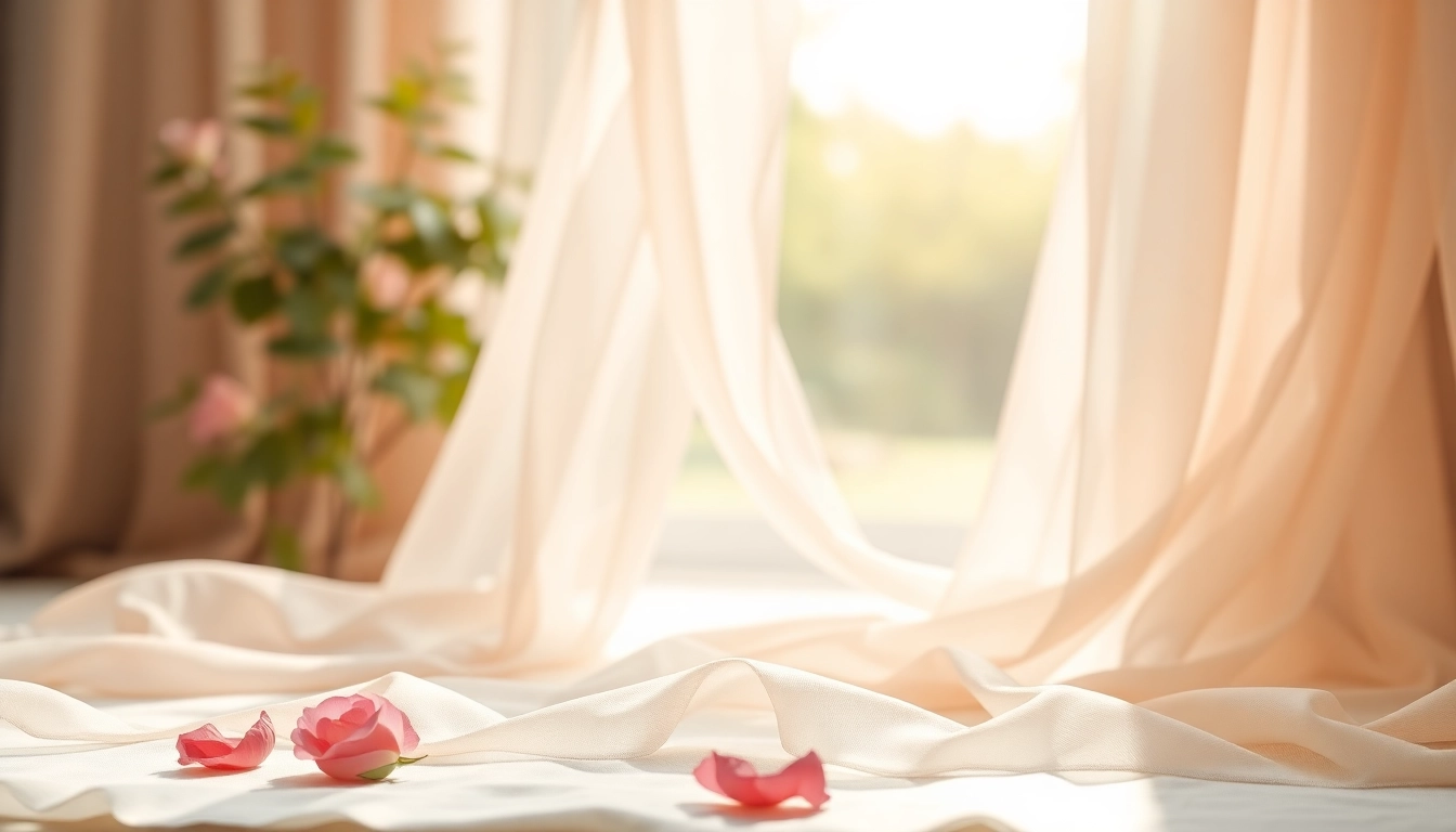 Chiffon stof die elegant vloeit tegen een zachte achtergrond, benadrukt textuur en kleur.