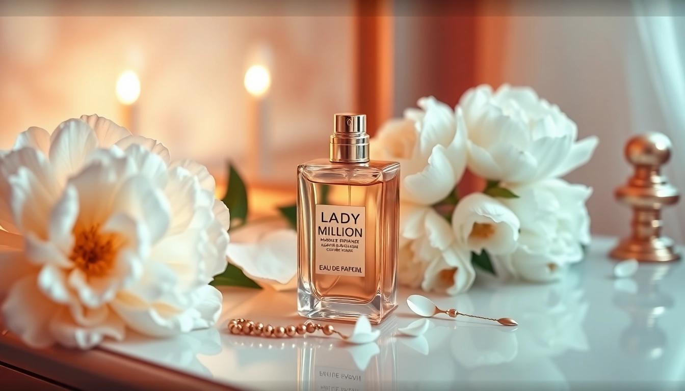 Admire the luxurious Lady Million 50ml Eau de Parfum bottle elegantly styled with floral accents.