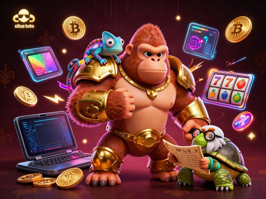 Engage in situs toto gaming adventures amidst a vibrant 3D casino illustration.
