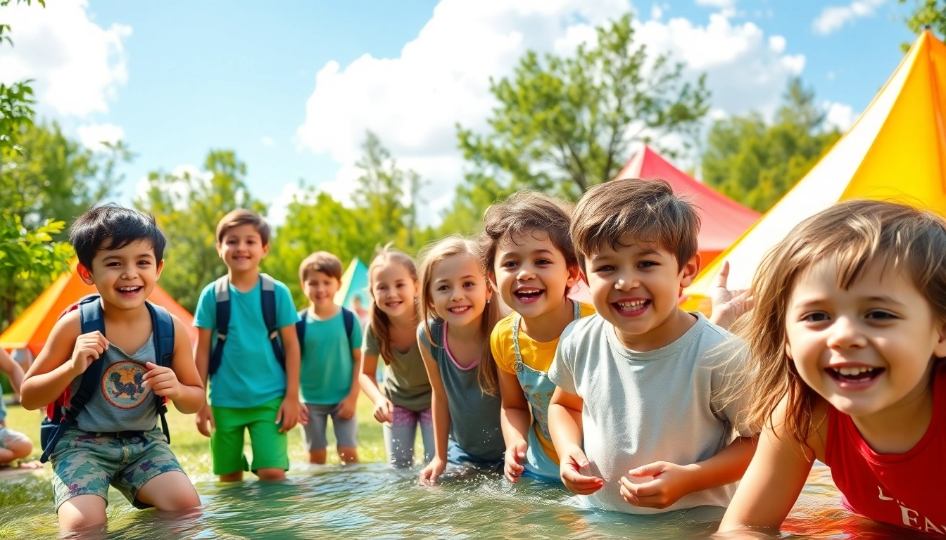 Experience joyful moments at the summer youth camp with kids engaging in outdoor activities.