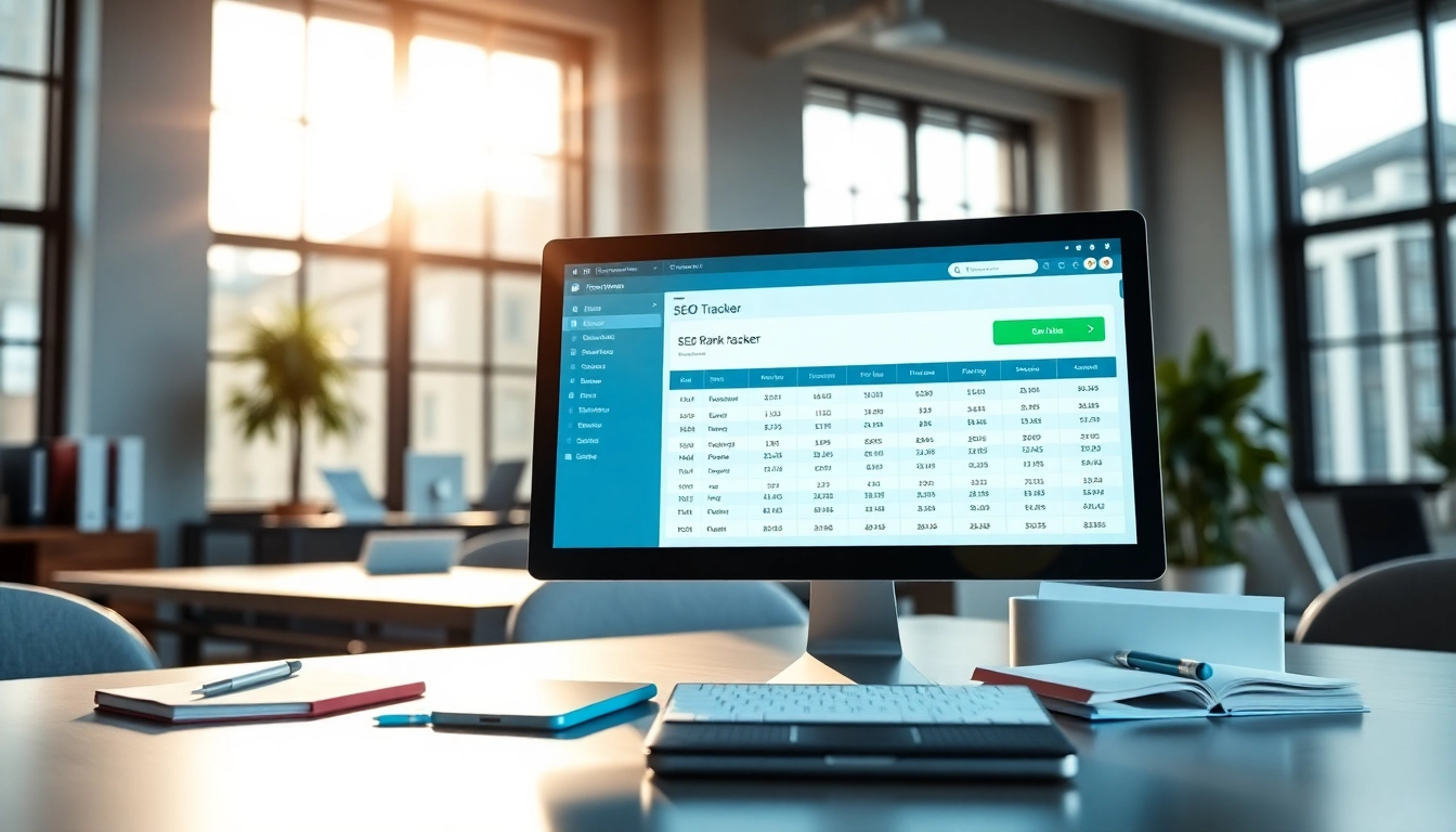 Analyze SEO Rank Tracker metrics in a modern digital workspace with emphasis on productivity.