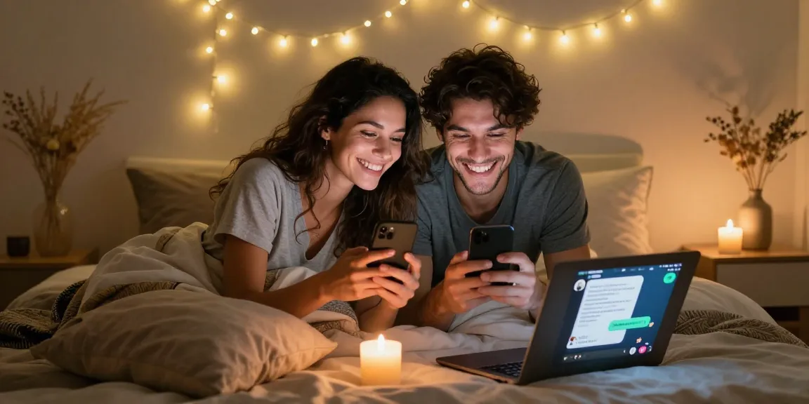 Sexting AI promotes playful intimacy in a cozy bedroom setting.