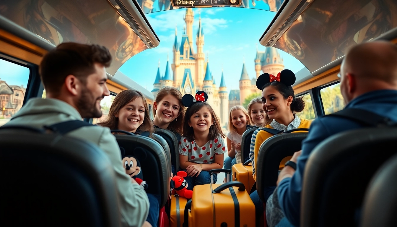 Experience Disneyland Paris airport transfer services with a joyful family in a luxury shuttle.