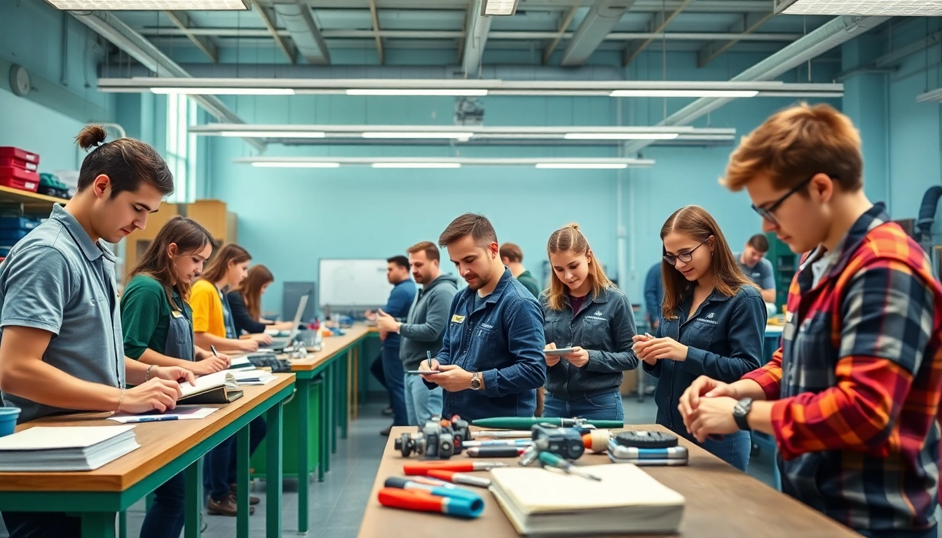 Students actively participating in hands-on training at abc trade school, showcasing engaging learning experience.