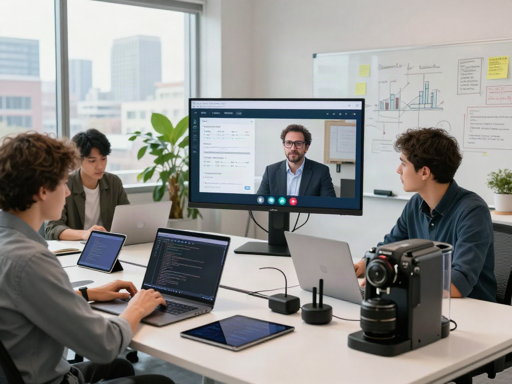 Scène de collaboration professionnelle avec Atlas pro ontv dans un espace de travail moderne.