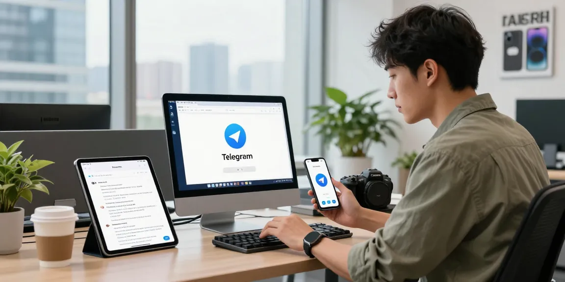 Installing Telegram iOS China on modern workspace setup highlighting app interface.